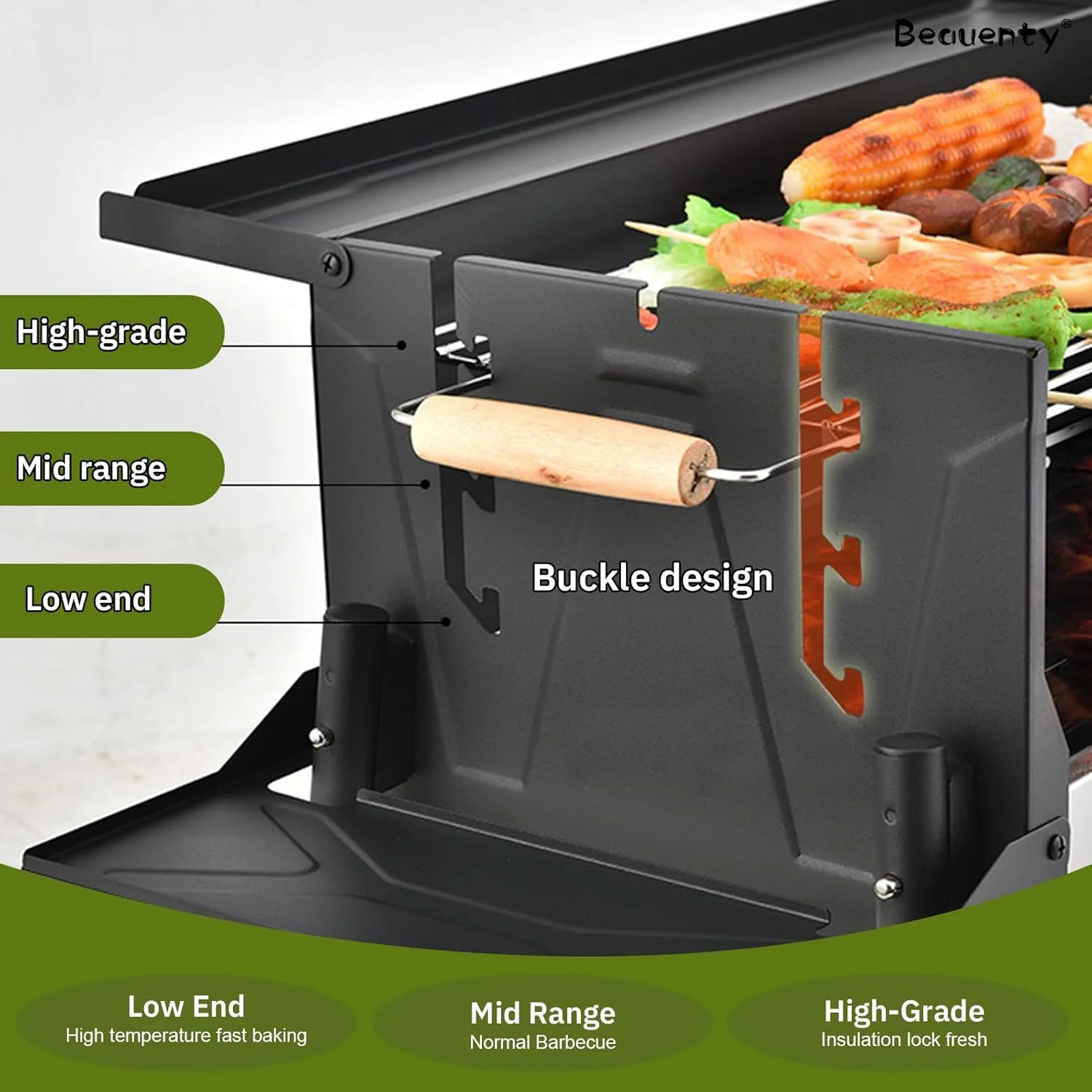 ست کباب پز ذغالی Beauenty، کباب پز ذغالی استیل ضد زنگ قابل حمل، ست کباب پز ذغالی باربیکیو برای پخت و پز در فضای باز، کمپینگ، پیک نیک، تابه بزرگ پخت برای مهمانی های چند نفره ایده آل است (مشکی 1)