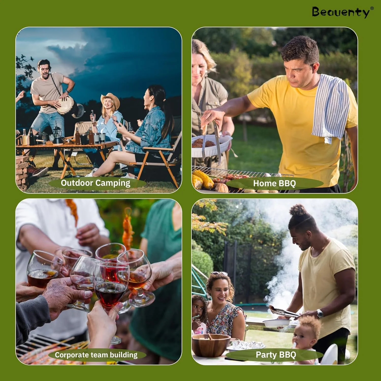 ست کباب پز ذغالی Beauenty، کباب پز ذغالی استیل ضد زنگ قابل حمل، ست کباب پز ذغالی باربیکیو برای پخت و پز در فضای باز، کمپینگ، پیک نیک، تابه بزرگ پخت برای مهمانی های چند نفره ایده آل است (مشکی 1)