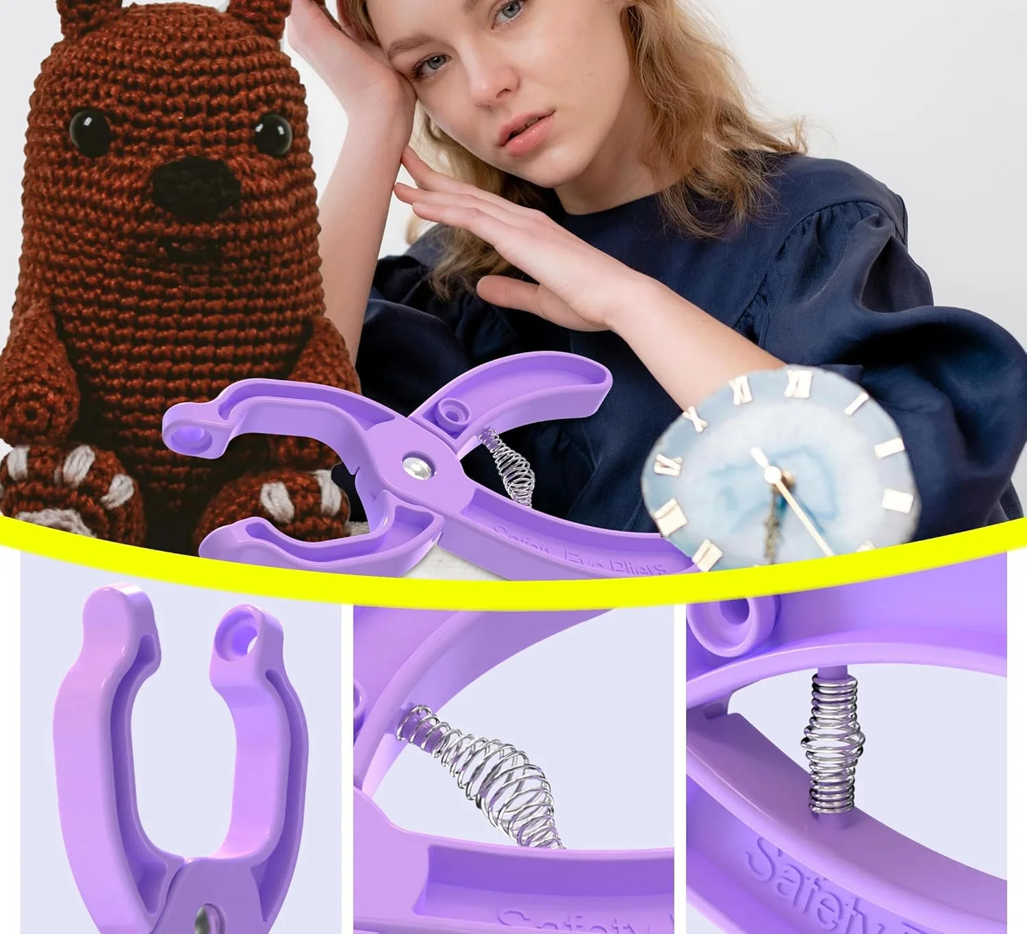ابزار نصب چشم ایمنی برای اسباب بازی های بافتنی و پولیشی، ابزار دستی کمکی بادوام برای اتصال چشم حیوانات پلاستیکی 5-30 میلی متری، ایده آل برای آمیگورومی، لوازم صنایع دستی DIY (بنفش، 1 عدد)