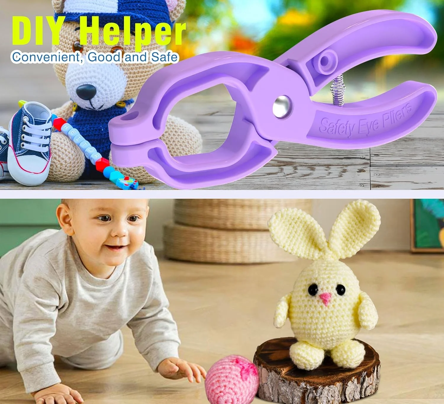 ابزار نصب چشم ایمنی برای اسباب بازی های بافتنی و پولیشی، ابزار دستی کمکی بادوام برای اتصال چشم حیوانات پلاستیکی 5-30 میلی متری، ایده آل برای آمیگورومی، لوازم صنایع دستی DIY (بنفش، 1 عدد)