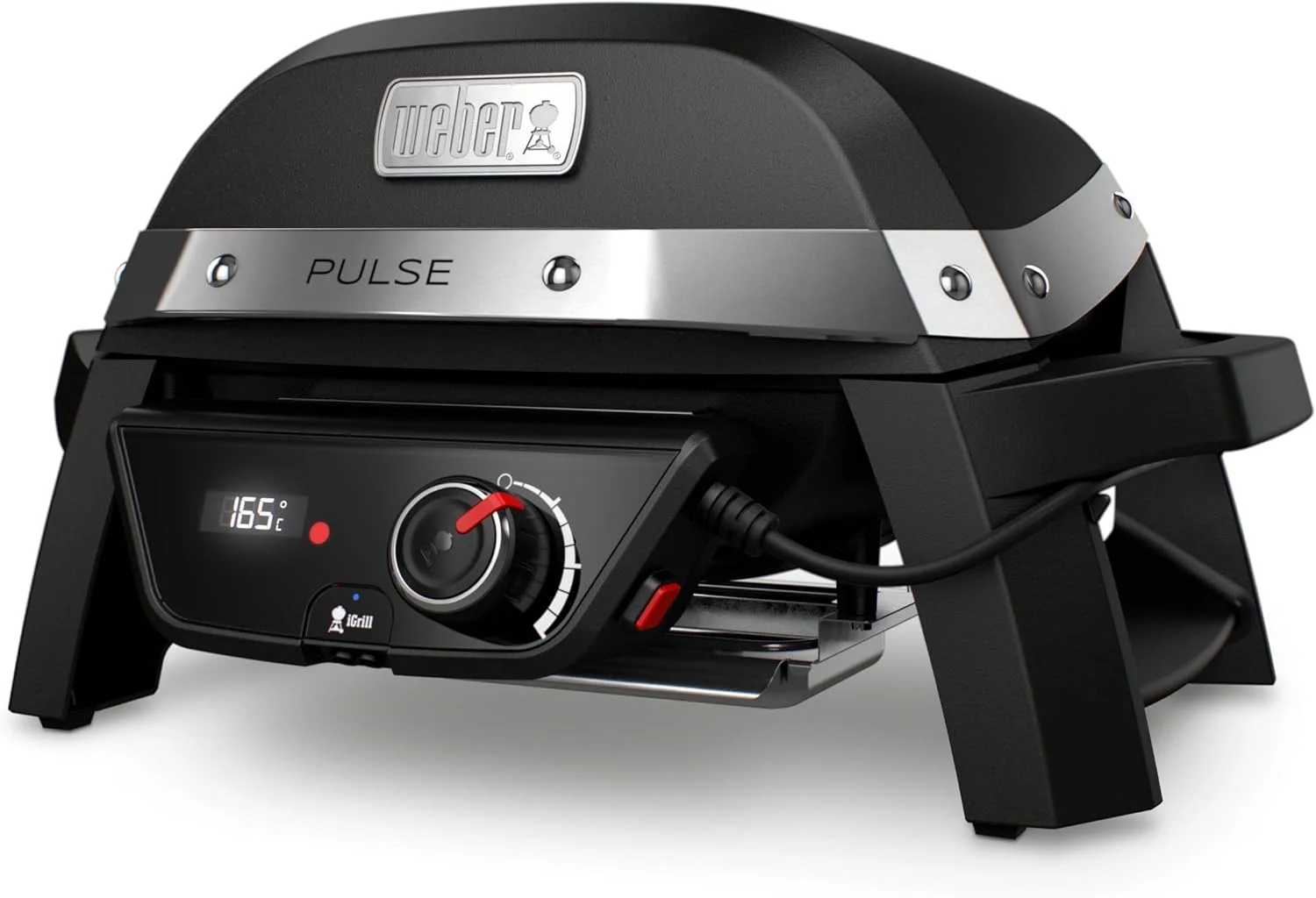 باربیکیو برقی Weber Pulse 1000، سطح گریل 41 x 31 سانتی متر، دماهای بالای 300 درجه سانتیگراد، کنترلر و دماسنج دیجیتال دما، گریل چدنی با روکش لعابی چینی - مشکی (81010079)