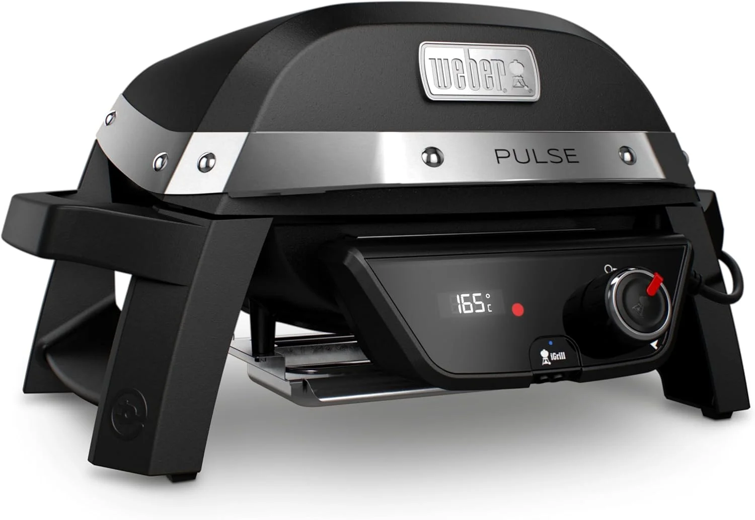 باربیکیو برقی Weber Pulse 1000، سطح گریل 41 x 31 سانتی متر، دماهای بالای 300 درجه سانتیگراد، کنترلر و دماسنج دیجیتال دما، گریل چدنی با روکش لعابی چینی - مشکی (81010079)