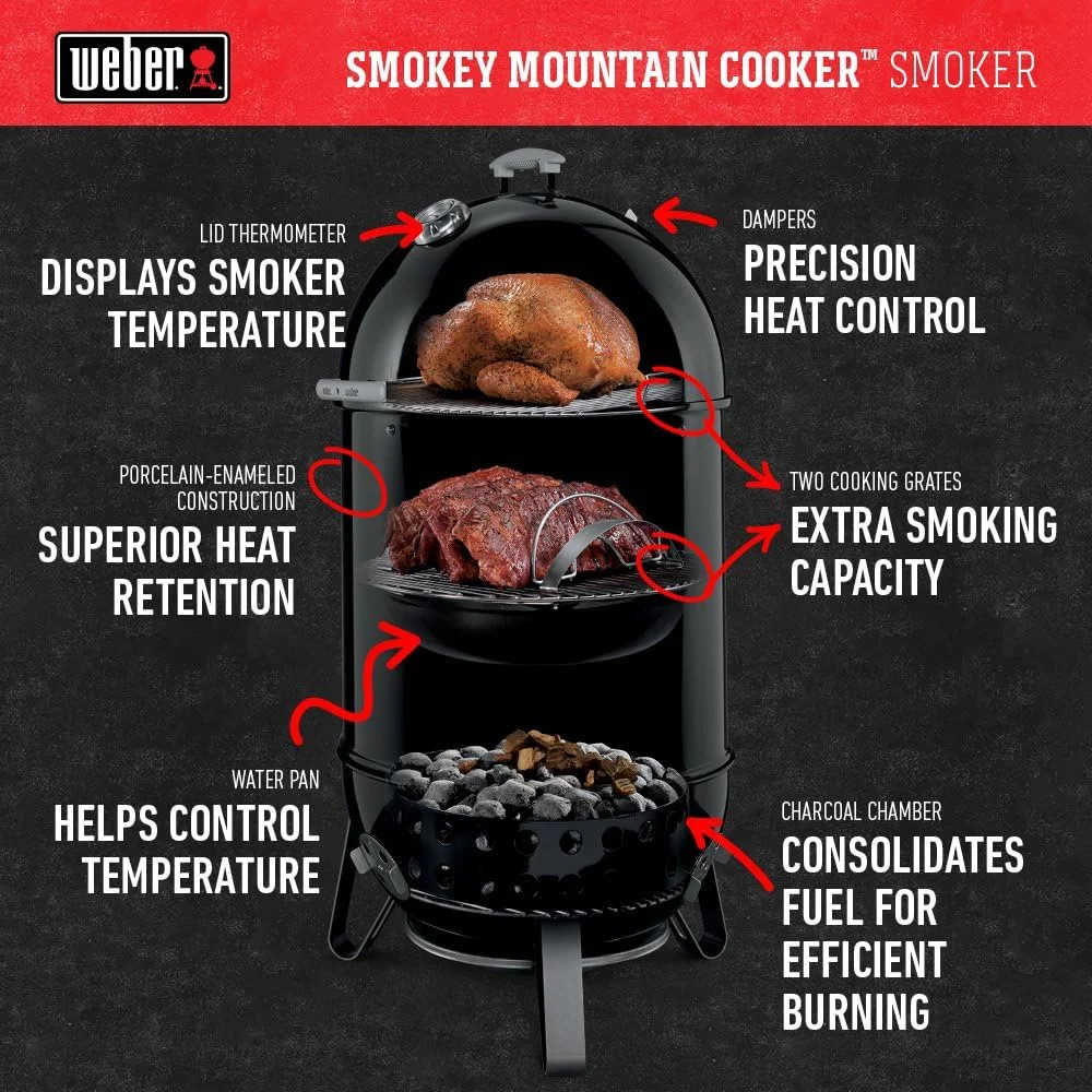 باربیکیو دودی زغالی Weber Smokey Mountain Cooker، مشکی