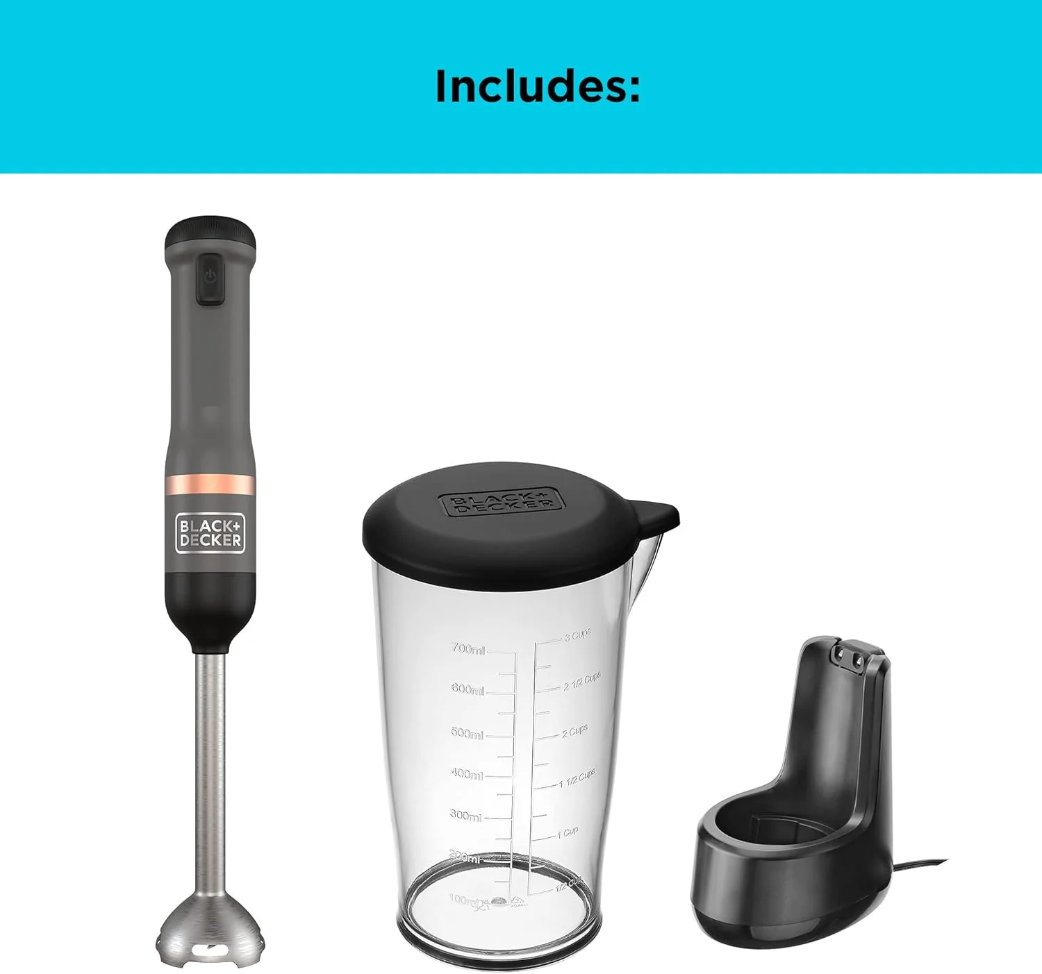 همزن برقی غوطه وری بی سیم Black & Decker Kitchen Wand 7.2V با تنظیمات 5 سرعته، پیمانه اندازه گیری 700 میلی لیتری، پایه شارژ با نشانگر باتری، پلاستیک فاقد BPA، BCKM1011KBF-GB با 2 سال گارانتی همزن برقی غوطه وری بی سیم Black & Decker Kitchen Wand 7.2V با تنظیمات 5 سرعته، پیمانه اندازه گیری 700 میلی لیتری، پایه شارژ با نشانگر باتری، پلاستیک فاقد BPA، BCKM1011KBF-GB با 2 سال گارانتی