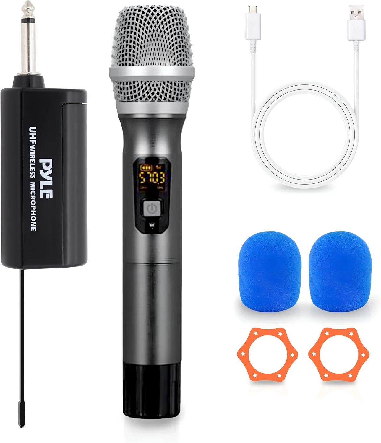 کیت سیستم بی سیم UHF پایل - مجموعه فرستنده میکروفون بی سیم دستی پویا یک طرفه حرفه ای قابل حمل با باتری با گیرنده آداپتور - PA کارائوکه DJ مهمانی، USB، مشکی - PDWMU103