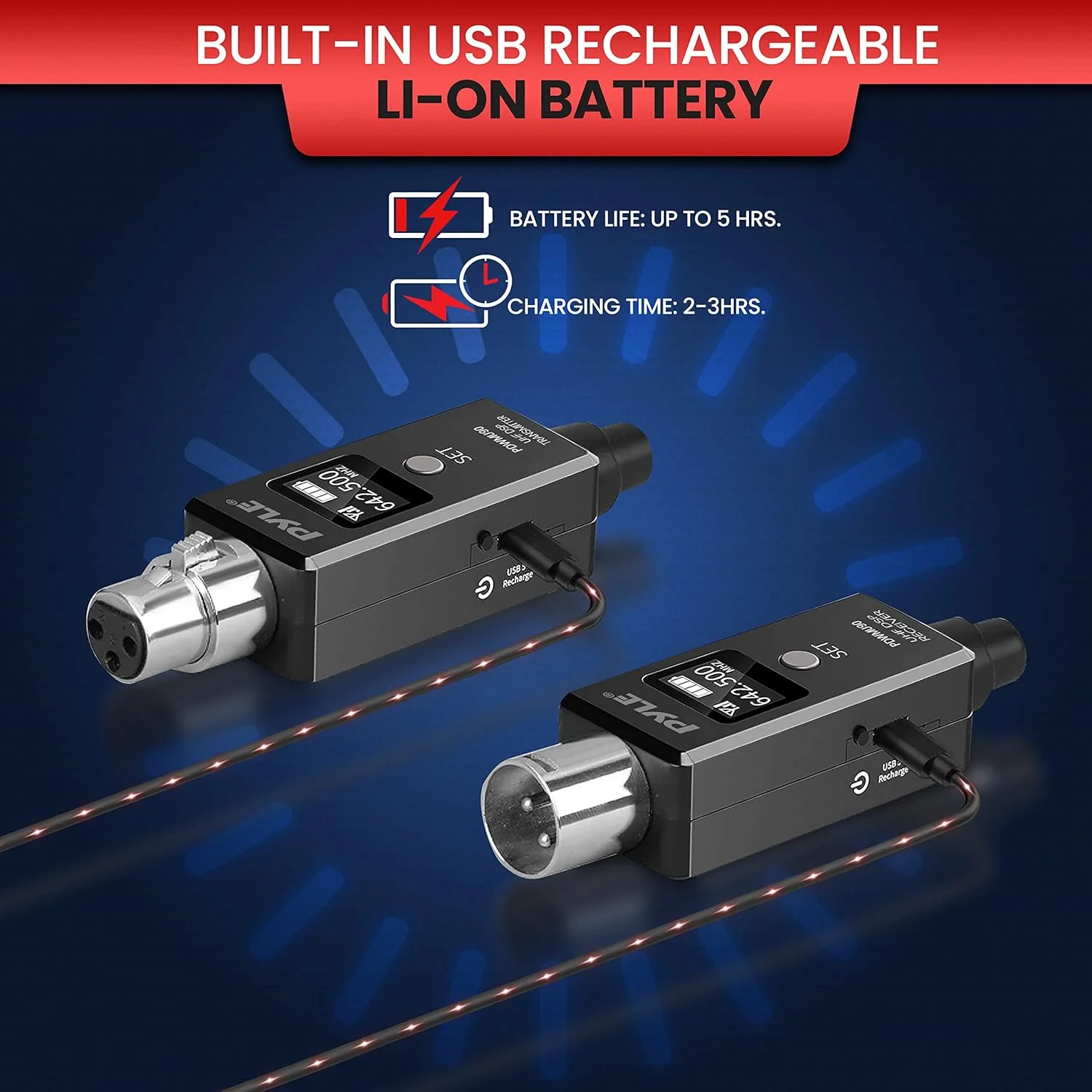 سیستم آداپتور XLR بی سیم UHF چند منظوره Pyle، فرستنده و گیرنده برای میکروفون های دینامیک و منابع موسیقی، انتقال سیگنال فرکانس 48k، قابلیت شارژ USB، برد 90 فوت، خاکستری تیره سیستم آداپتور XLR بی سیم UHF چند منظوره Pyle، فرستنده و گیرنده برای میکروفون های دینامیک و منابع موسیقی، انتقال سیگنال فرکانس 48k، قابلیت شارژ USB، برد 90 فوت، خاکستری تیره