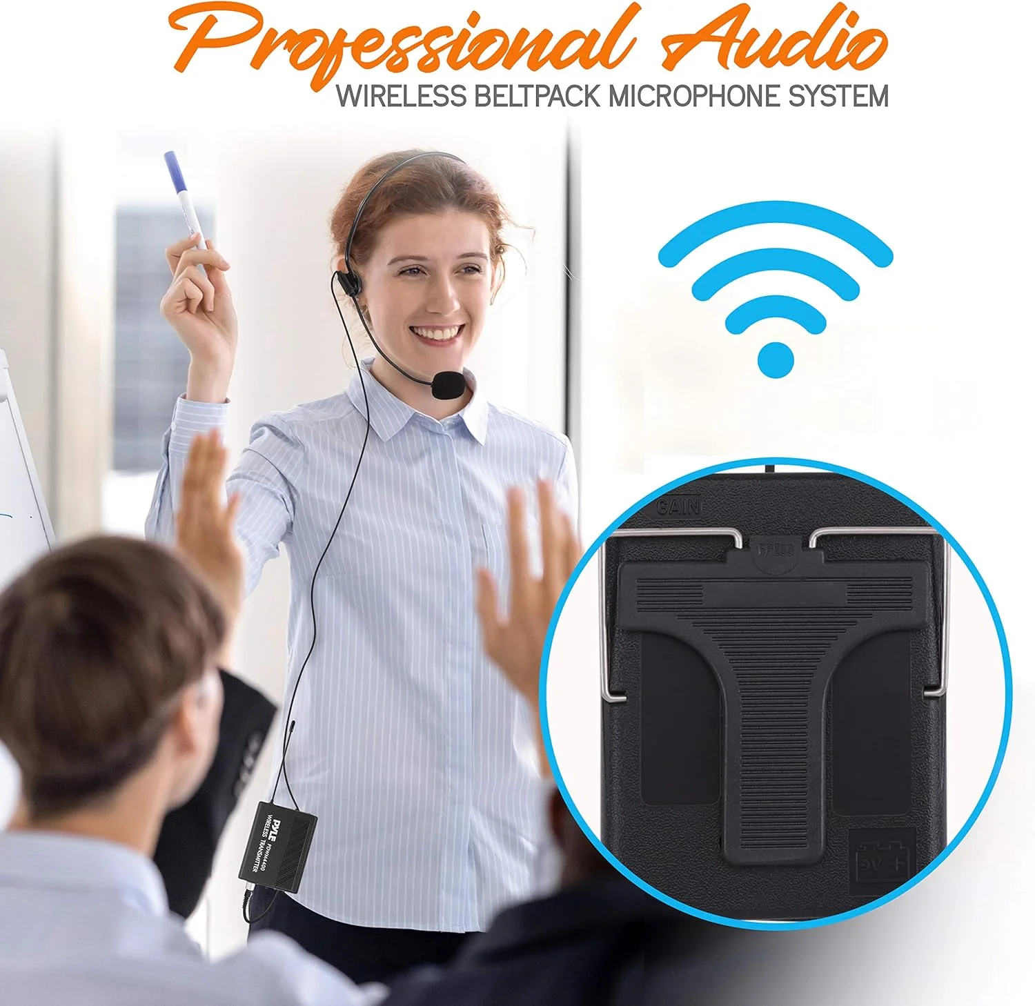 سیستم میکروفون بی سیم 4 کاناله - ست میکروفون صوتی VHF حرفه ای با جک های 1/4 اینچی، XLR - 4 هدست و 4 میکروفون یقه ای لاوالیر کلیپسی، 4 فرستنده، گیرنده - برای کارائوکه، PA، DJ - Pyle PDWM4400