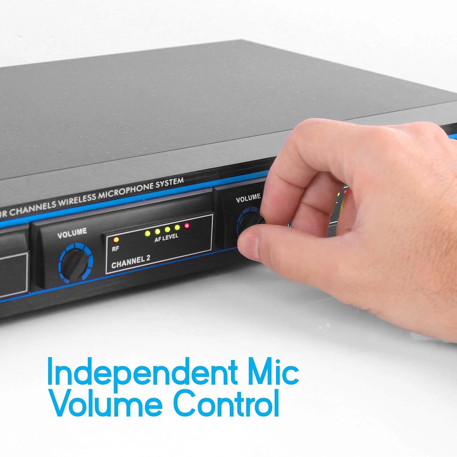 سیستم میکروفون بی سیم 4 کاناله - ست میکروفون صوتی VHF حرفه ای با جک های 1/4 اینچی، XLR - 4 هدست و 4 میکروفون یقه ای لاوالیر کلیپسی، 4 فرستنده، گیرنده - برای کارائوکه، PA، DJ - Pyle PDWM4400