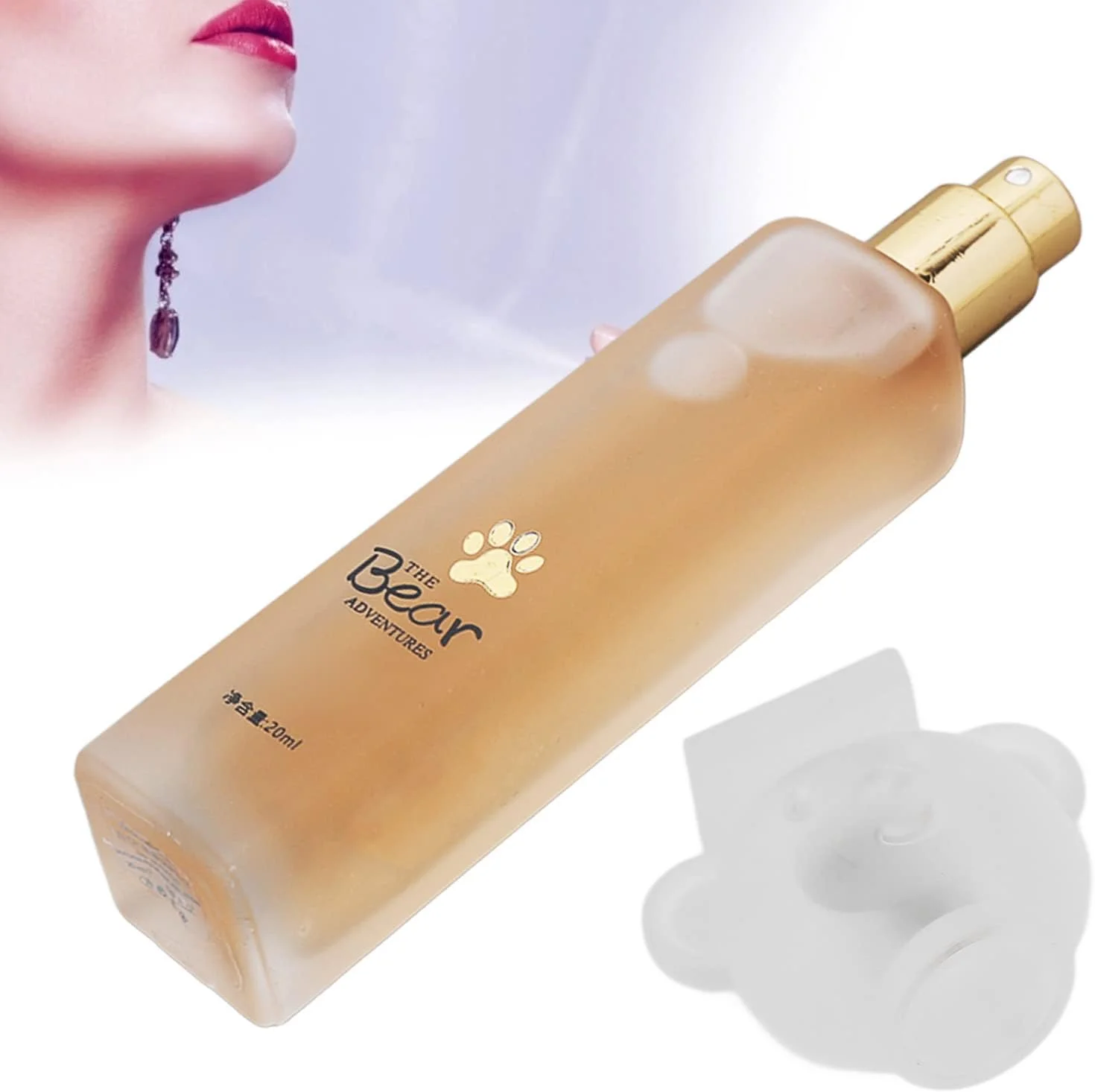 عطر زنانه، ادو تویلت، رایحه چای سفید و چوبی ماندگار، عطر ملایم برای قرار، کریسمس، شکرگزاری، تولد - 20 میلی لیتر، درپوش طرح خرس کارتونی