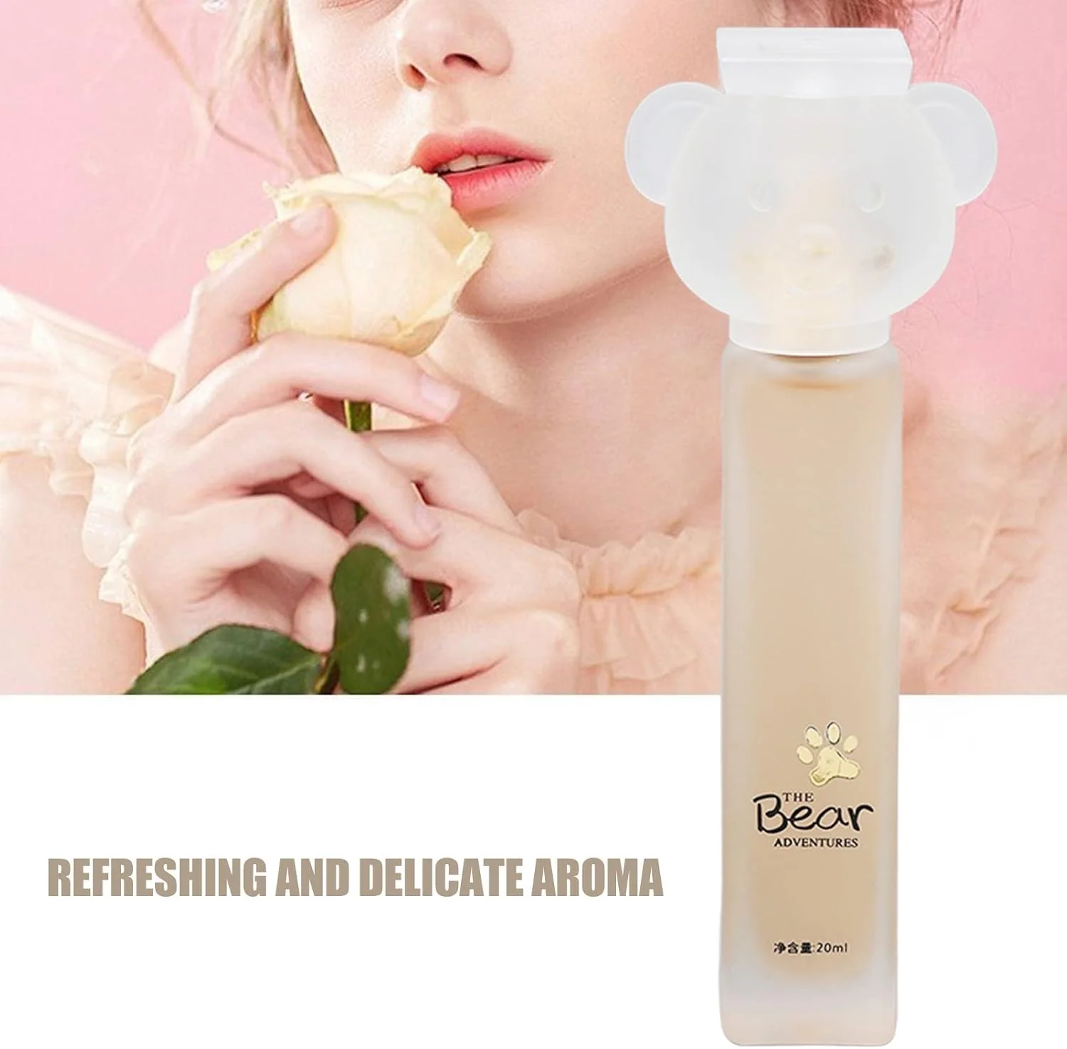 عطر زنانه، ادو تویلت، رایحه چای سفید و چوبی ماندگار، عطر ملایم برای قرار، کریسمس، شکرگزاری، تولد - 20 میلی لیتر، درپوش طرح خرس کارتونی