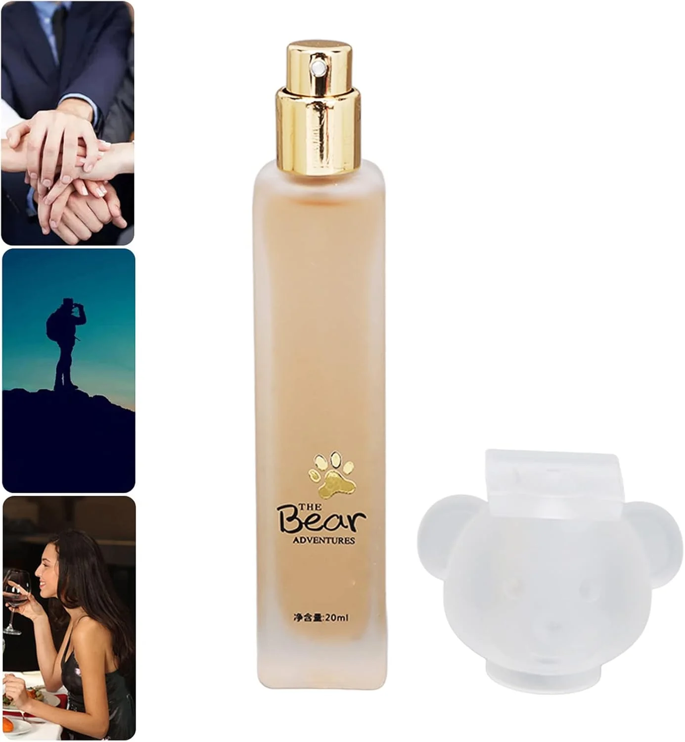 عطر زنانه، ادو تویلت، رایحه چای سفید و چوبی ماندگار، عطر ملایم برای قرار، کریسمس، شکرگزاری، تولد - 20 میلی لیتر، درپوش طرح خرس کارتونی