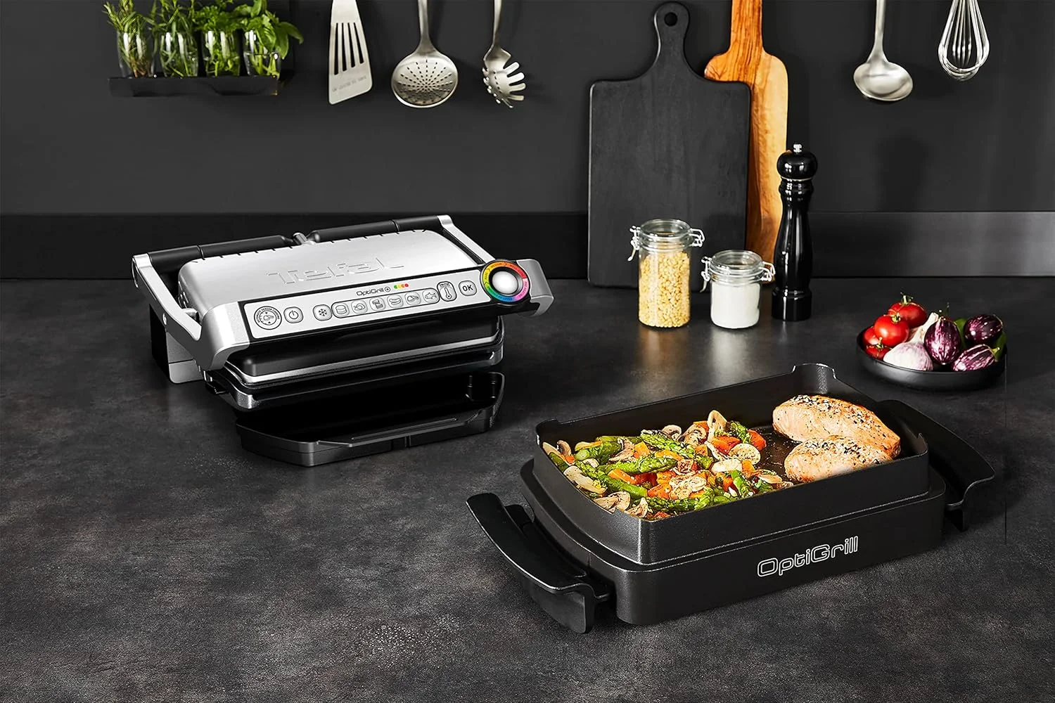 گریل تماسی و فر تفال OptiGrill & Bake به همراه سینی پخت، 6 برنامه، نمایشگر سطح پخت، صفحات جداشدنی، گریل برقی، استیل ضد زنگ، GC714D10، نقره ای