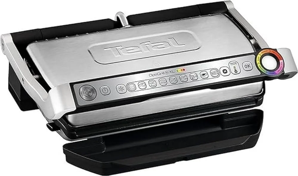 گریل تماسی Tefal OptiGrill+ XL، 9 برنامه، نمایشگر سطح پخت، صفحات XL قابل جابجایی، حالت دستی، گریل برقی، استیل ضد زنگ، GC722D16