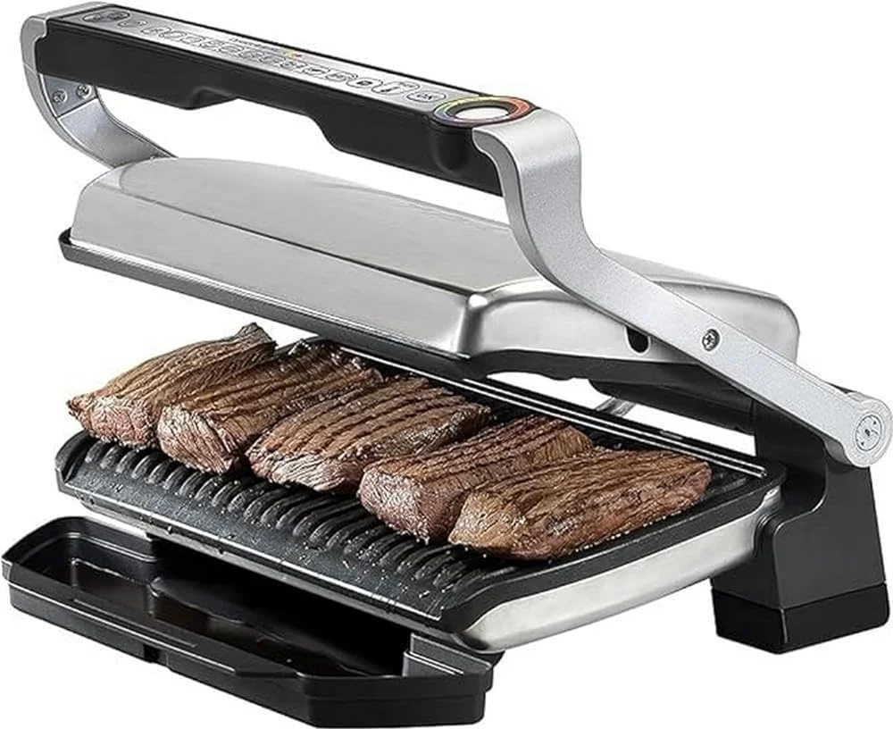 گریل تماسی Tefal OptiGrill+ XL، 9 برنامه، نمایشگر سطح پخت، صفحات XL قابل جابجایی، حالت دستی، گریل برقی، استیل ضد زنگ، GC722D16