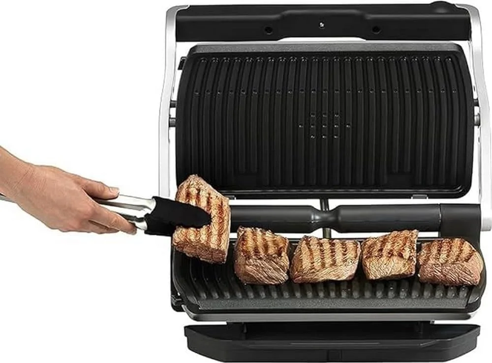 گریل تماسی Tefal OptiGrill+ XL، 9 برنامه، نمایشگر سطح پخت، صفحات XL قابل جابجایی، حالت دستی، گریل برقی، استیل ضد زنگ، GC722D16