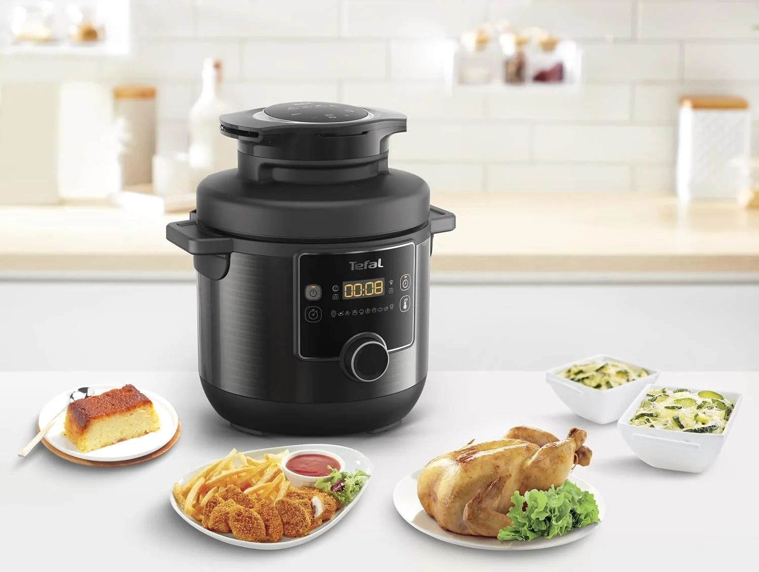 زودپز و سرخ کن برقی تفال Turbo Cuisine & Fry، با ظرفیت 7.6 لیتر، دارای درب سرخ کن بادی، شامل برنامه های سرخ کردن، برشته کردن، گریل کردن، آرام پز، پلوپز، 7.6 لیتر، 1200 وات، پلاستیکی، مشکی، CY778840 زودپز و سرخ کن برقی تفال Turbo Cuisine & Fry، با ظرفیت 7.6 لیتر، دارای درب سرخ کن بادی، شامل برنامه های سرخ کردن، برشته کردن، گریل کردن، آرام پز، پلوپز، 7.6 لیتر، 1200 وات، پلاستیکی، مشکی، CY778840