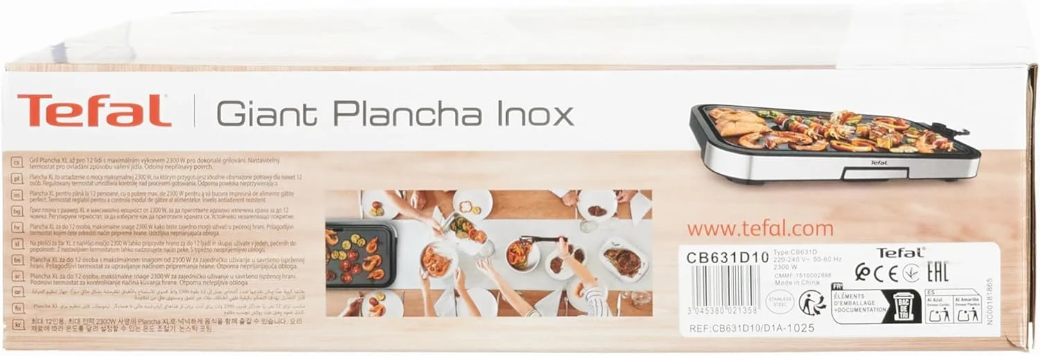 گریل پلانچا بزرگ تفال مدل CB631D مناسب برای 12 نفر، سطح گریل XXL، پوشش نچسب، ترموستات قابل تنظیم، بدون روغن، پخت و پز سالم، تمیز کردن آسان، 2300 وات، استیل ضد زنگ گریل پلانچا بزرگ تفال مدل CB631D مناسب برای 12 نفر، سطح گریل XXL، پوشش نچسب، ترموستات قابل تنظیم، بدون روغن، پخت و پز سالم، تمیز کردن آسان، 2300 وات، استیل ضد زنگ