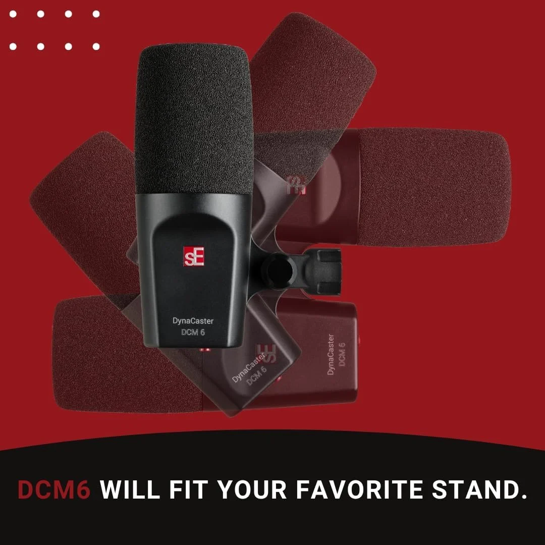 میکروفون دینامیک کاردیوئید فعال sE Electronics DCM6 با فناوری DYNAMITE، پاپ فیلتر و شوک مونت