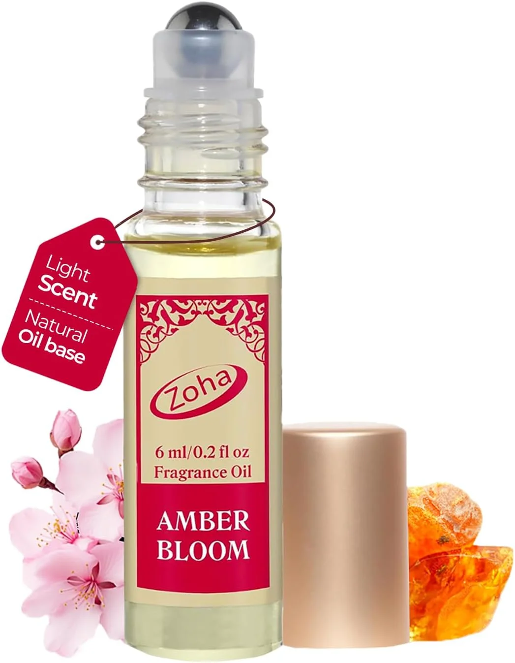 عطر زهَا، شکوفه کهربایی زنانه و مردانه، روغن عطر رولی وگان ضد حساسیت و بدون الکل