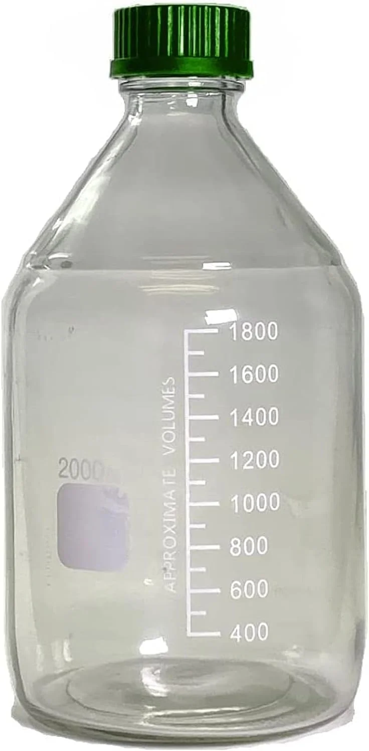 تجهیزات پزشکی کینگ ماریوت 1 عدد بطری شیشه ای گرد 2000 میلی لیتری با درب پیچی، مناسب برای لوازم آزمایشگاهی زیست شناسی شیمی آزمایشگاه کشت صنعتی