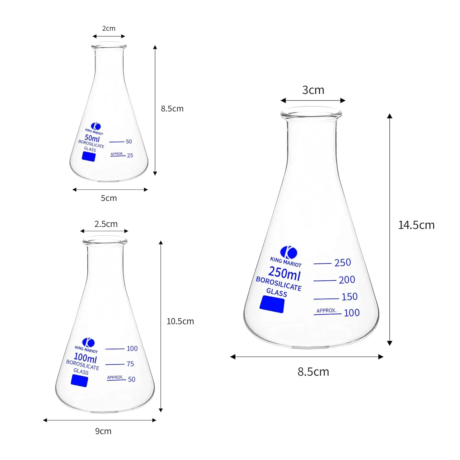 ست 9 تکه تجهیزات پزشکی King Mariot | ست ظروف شیشه ای مدرج آزمایشگاهی | شیشه بوروسیلیکات 3.3 | ست اندازه گیری دقیق برای آزمایش های آزمایشگاهی