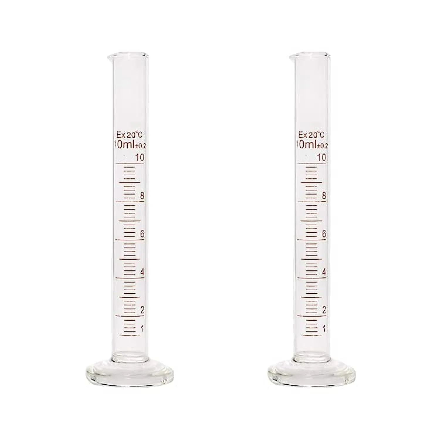 مجموعه 2 عددی استوانه مدرج شیشه ای سنگین 10 میلی لیتری King Mariot Medical Equipments، شیشه آلات بوروسیلیکات 3.3 درجه بالا برای آزمایشگاه زیست شناسی شیمی