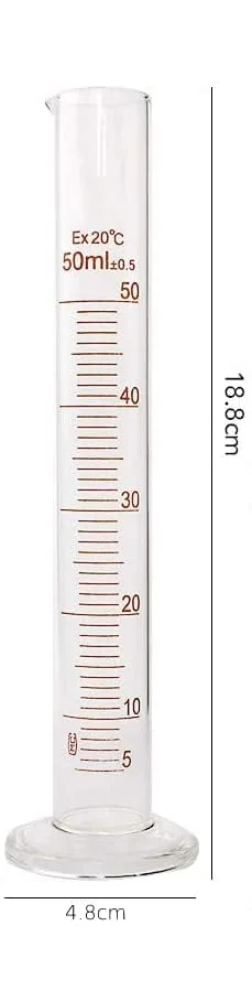 مجموعه 2 عددی استوانه مدرج شیشه ای سنگین 50 میلی لیتری تجهیزات پزشکی کینگ ماریوت، شیشه بوروسیلیکات 3.3 درجه بالا برای آزمایشگاه زیست شناسی شیمی