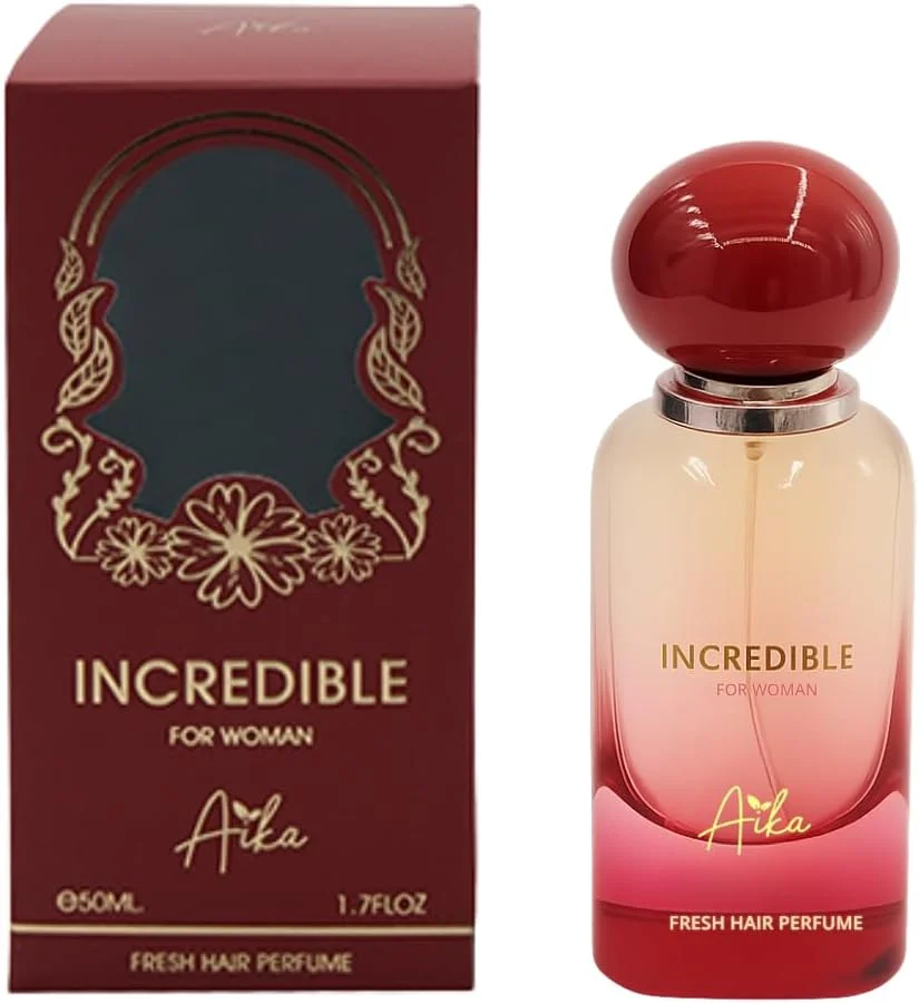 عطر زنانه آیکا مدل Incredible حجم 50 میلی لیتر، عطر ماندگار برای بدن و مو، عطر بدون الکل با رایحه زعفران، چوب عنبر و یاسمن، ترکیبی شرقی