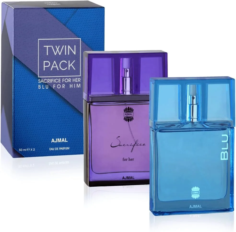 ست دوتایی ادو پرفیوم اجمل شامل بلو مردانه و سکریفایس زنانه، 2 عدد 50 میلی لیتر
