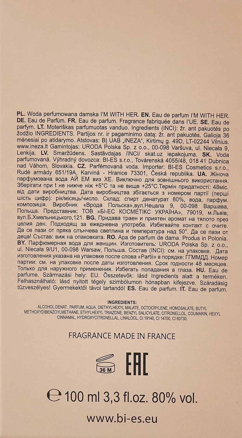 اسپری ادو پرفیوم زنانه BI-ES مدل I'm With Her حجم 100 میلی لیتر