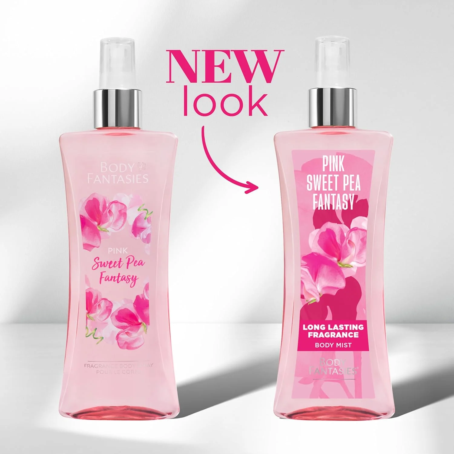 اسپری بدن زنانه بادی فانتزیز مدل Pink Sweet Pea Fantasy با رایحه گل نخود شیرین، 236 میلی لیتر