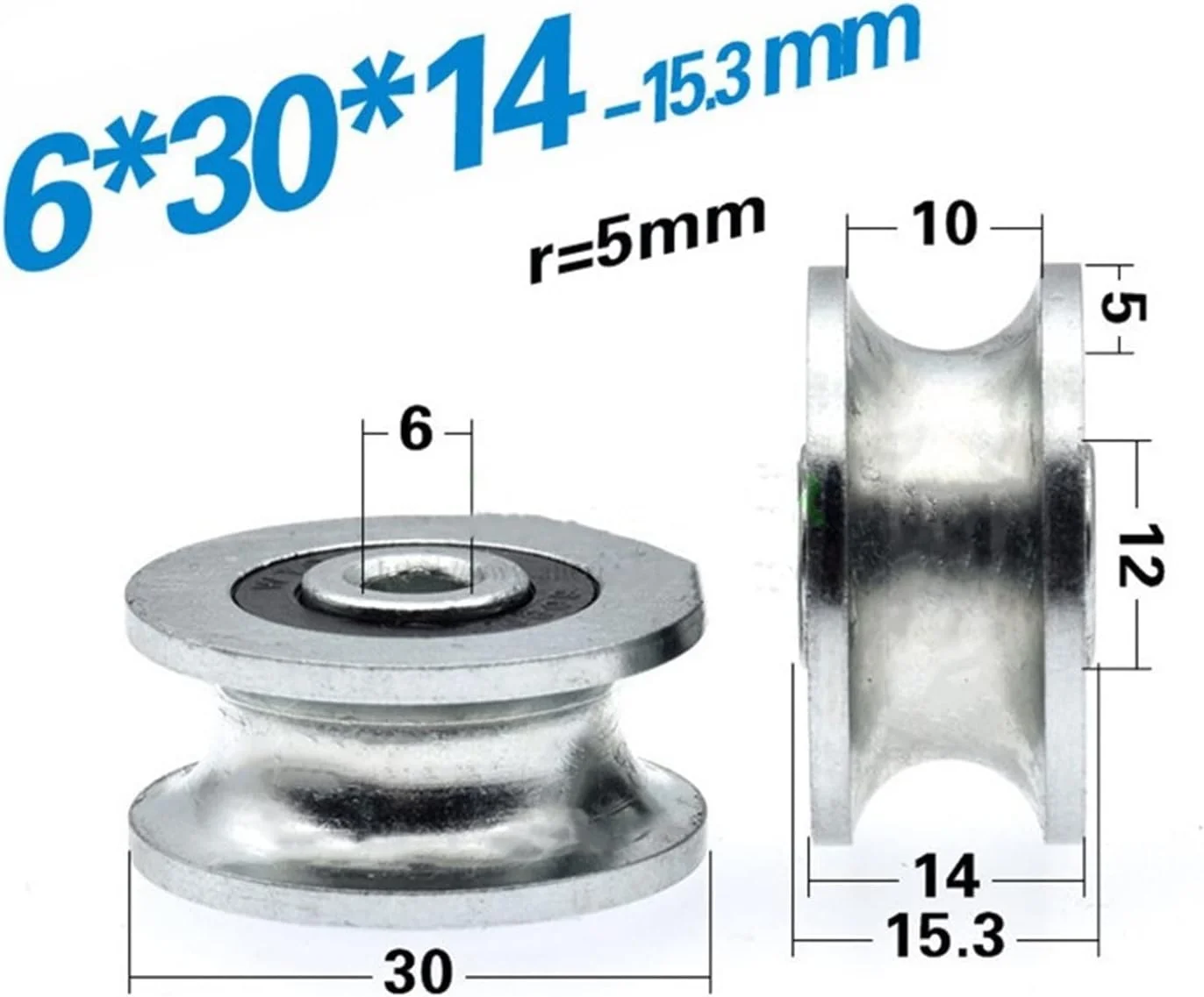 قرقره SEMONE استیل شیاردار با بلبرینگ غلتکی، چرخ راهنمای مسیر، لوازم جانبی قرقره سخت افزاری (6x30x14 میلی متر)