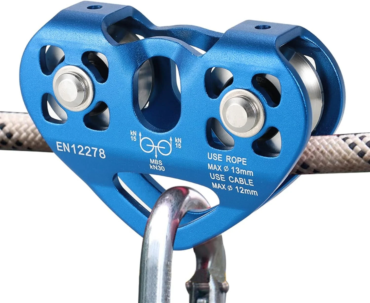 قرقره کابل SEMONE با بلبرینگ برای غارنوردی، کار در ارتفاع، نجات و لوازم جانبی صخره نوردی و یخ نوردی در فضای باز (آبی تیره)