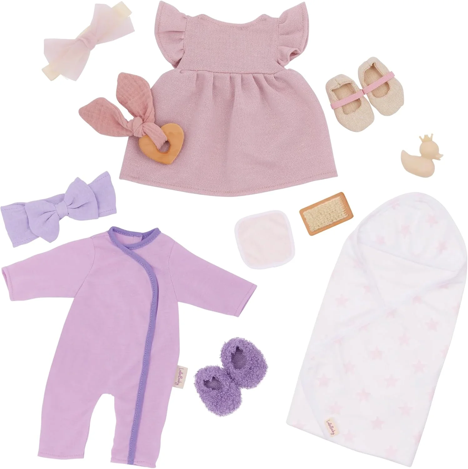LullaBaby - ست مد 13 تکه - لباس عروسک نوزاد - لباس خواب، لباس و لوازم جانبی حمام - بازی تخیلی - اسباب بازی برای کودکان 2 سال به بالا - ست لباس عروسک نوزاد