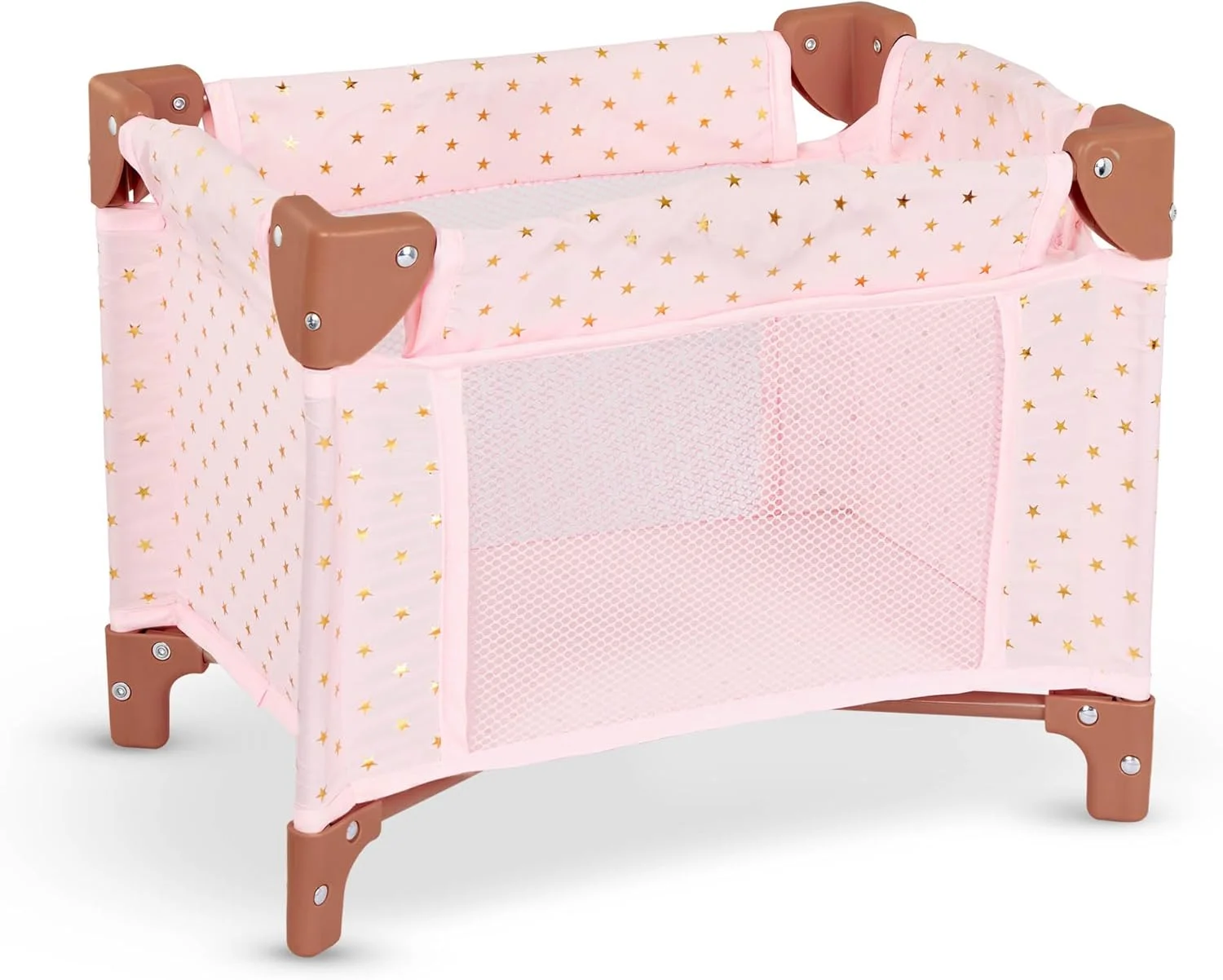 LullaBaby - تخت پارک تاشو - تخت خواب عروسک صورتی - طرح ستاره - لوازم جانبی اتاق کودک عروسک 14 اینچی - اسباب بازی برای کودکان 2 سال به بالا - تخت پارک عروسک