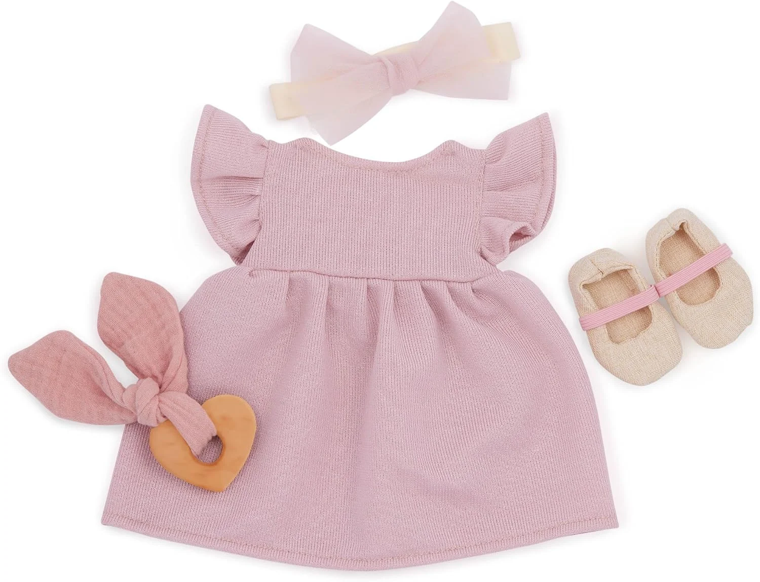 LullaBaby - عروسک نوزاد - ست لباس - پیراهن صورتی، هدبند، دندان گیر و کفش - بازی خیالی - 2 سال به بالا - لباس عروسک