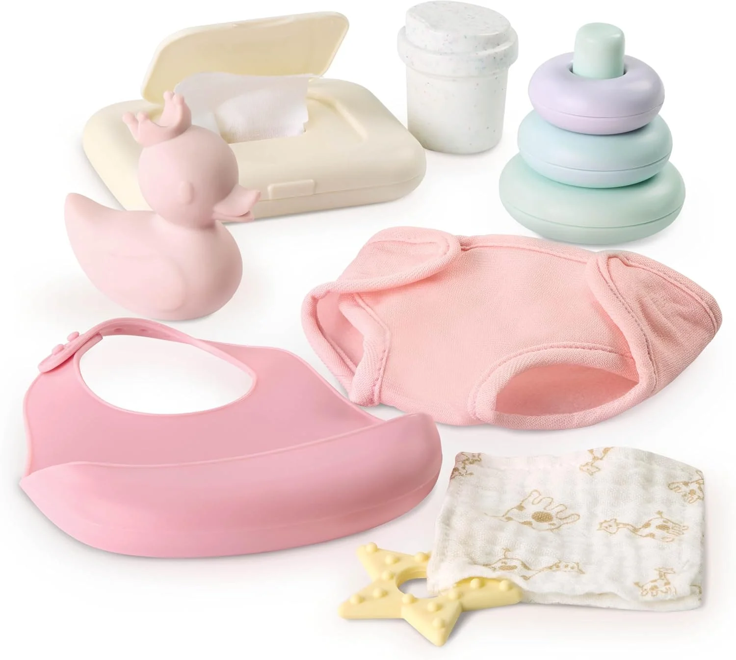 LullaBaby - عروسک نوزاد واقعی 14 اینچی - بسته لوازم جانبی پوشک و مراقبت - چشمان قهوه ای و بدن نرم - اسباب بازی های بازی خیالی - مناسب برای کودکان 2 سال به بالا - ست عروسک نوزاد و کالسکه دویدن