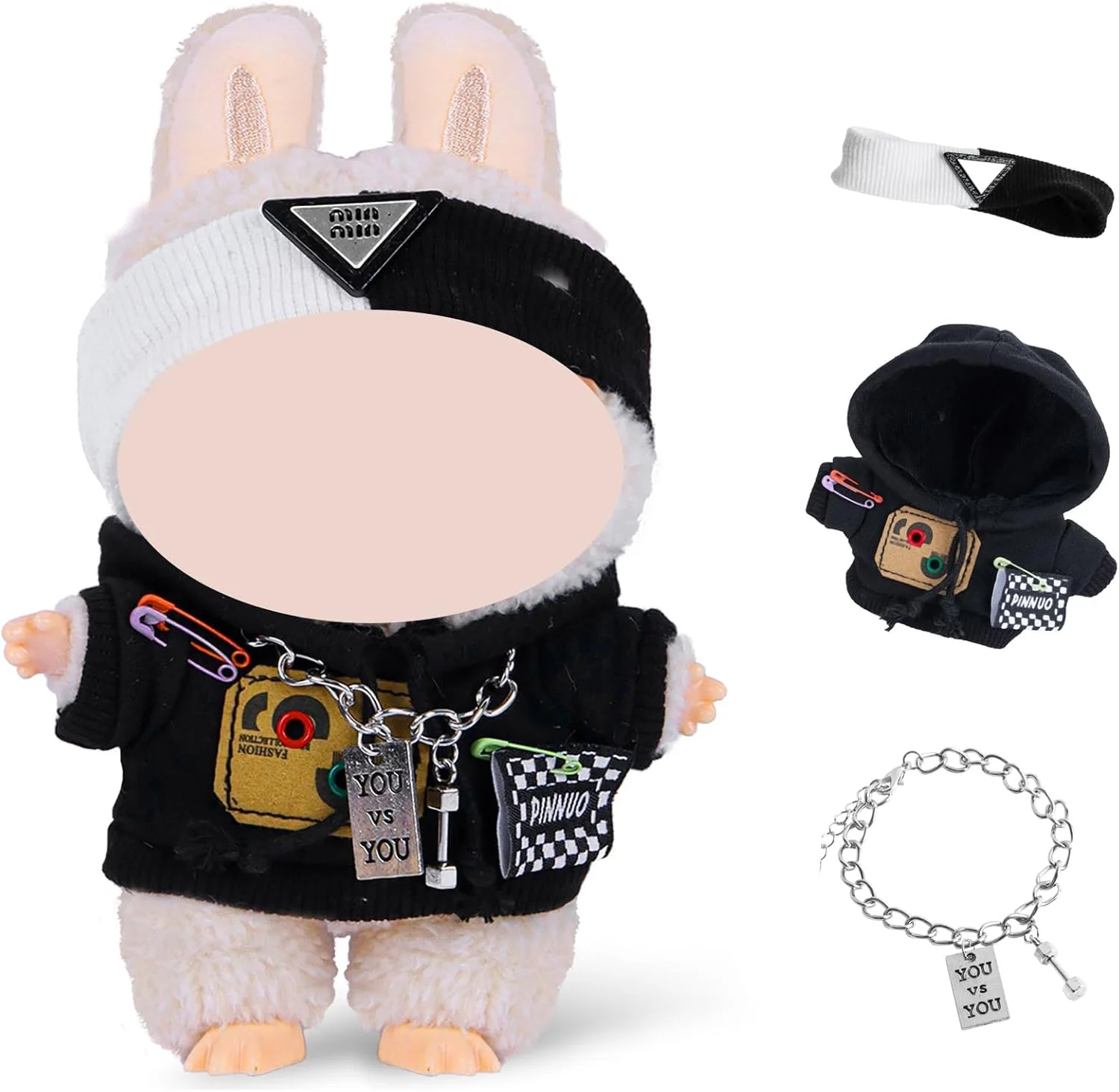 ست لباس و لوازم جانبی عروسک KASTWAVE شامل 3 تکه لباس عروسک برای عروسک پولیشی لابوبو، مناسب برای عروسک های 17 سانتی متری، لباس شیک و غیررسمی با ژاکت، هدبند، گردنبند