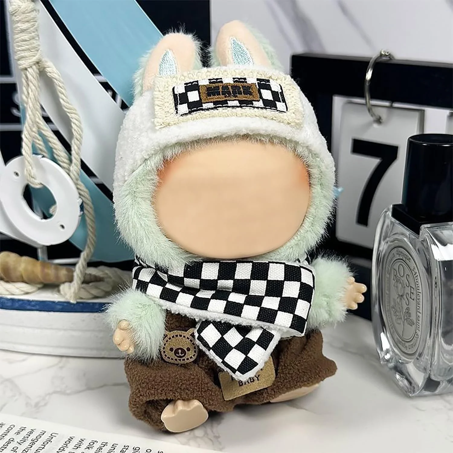 ست لباس عروسک 3 تکه KASTWAVE برای عروسک های لابوبو 17 سانتی متری، شامل هدبند، سرهمی و شال گردن، لباس طراح زیبا برای عروسک های پنبه ای و پولیشی لابوبو، لوازم جانبی لباس کلکسیونی