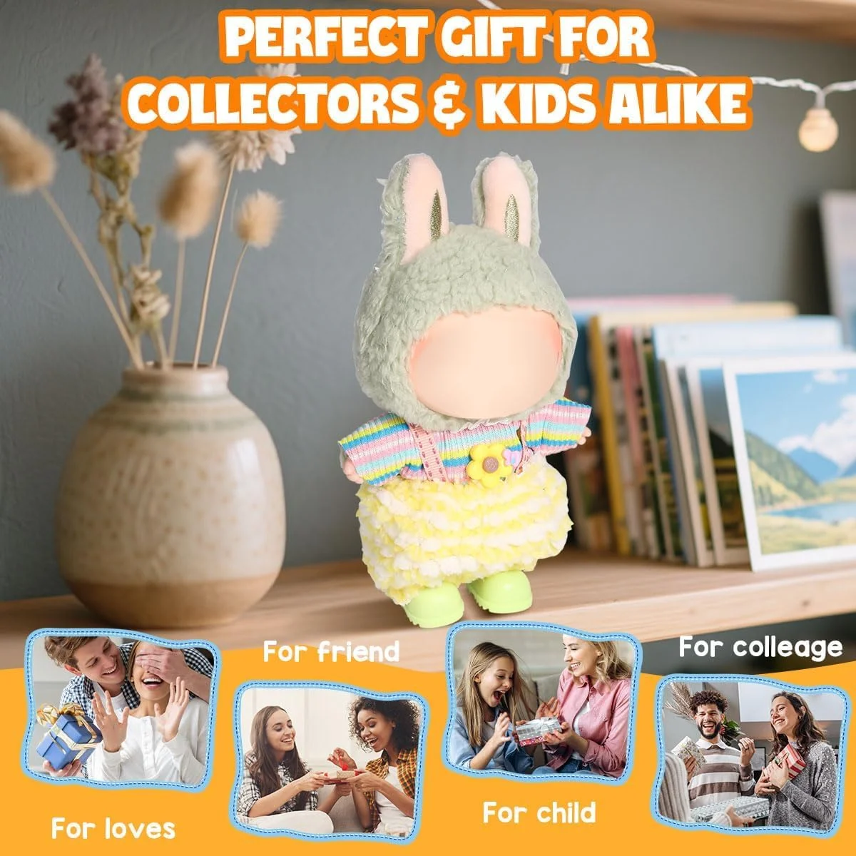 ست لباس بافتنی دست‌ساز KASTWAVE برای عروسک لابوبو 17 سانتی‌متری - شامل تاپ، دامن سرهمی و کفش، لوازم جانبی مد عروسک با نخ درجه یک (عروسک شامل نمی‌شود)