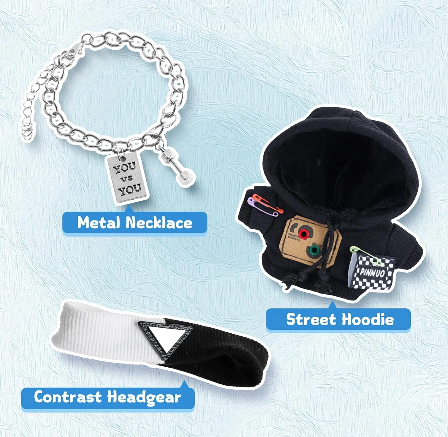 ست لباس و لوازم جانبی عروسک KASTWAVE شامل 3 تکه لباس عروسک برای عروسک پولیشی لابوبو، مناسب برای عروسک های 17 سانتی متری، لباس شیک و غیررسمی با ژاکت، هدبند، گردنبند