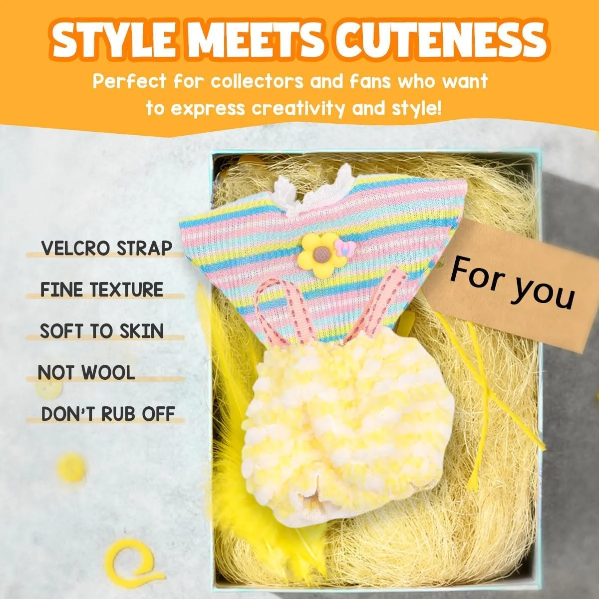 ست لباس بافتنی دست‌ساز KASTWAVE برای عروسک لابوبو 17 سانتی‌متری - شامل تاپ، دامن سرهمی و کفش، لوازم جانبی مد عروسک با نخ درجه یک (عروسک شامل نمی‌شود)