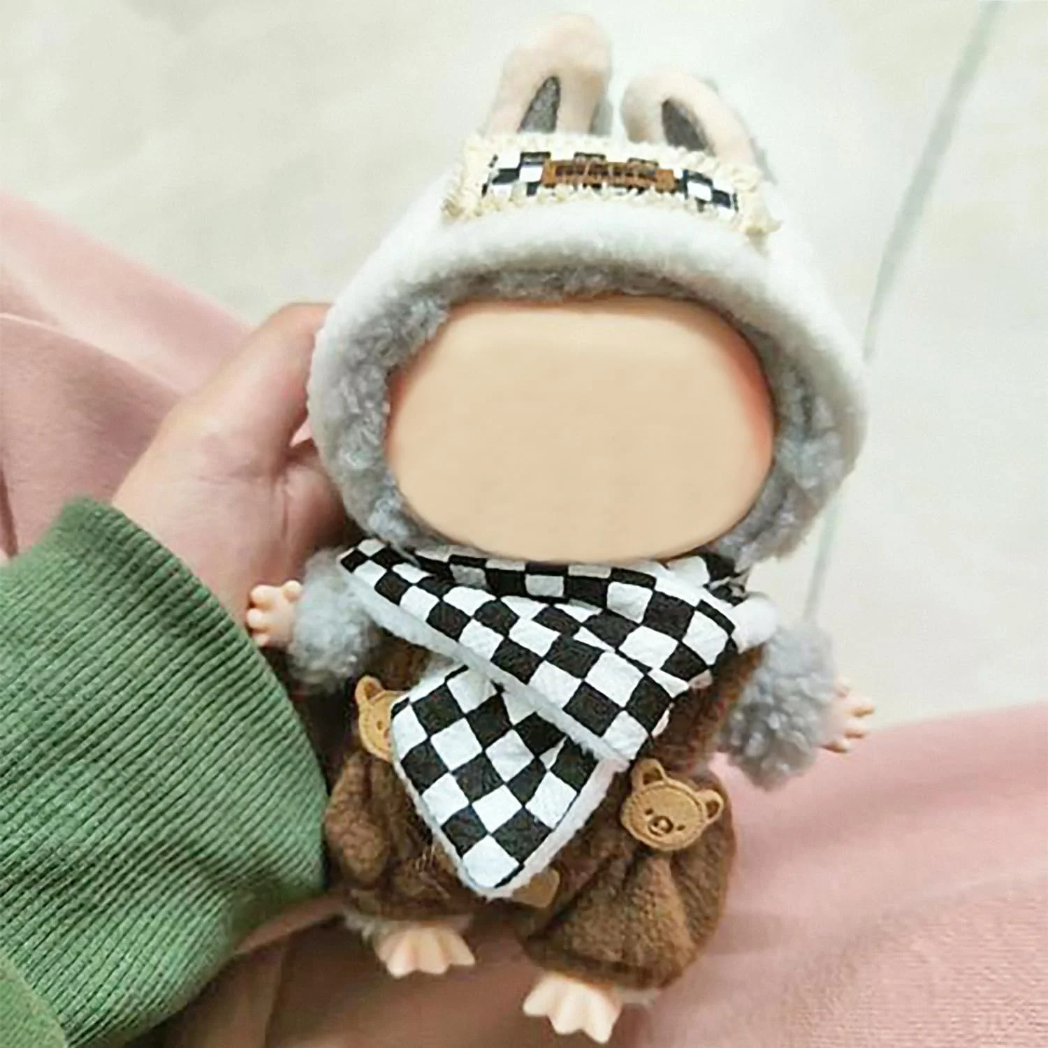 ست لباس عروسک 3 تکه KASTWAVE برای عروسک های لابوبو 17 سانتی متری، شامل هدبند، سرهمی و شال گردن، لباس طراح زیبا برای عروسک های پنبه ای و پولیشی لابوبو، لوازم جانبی لباس کلکسیونی