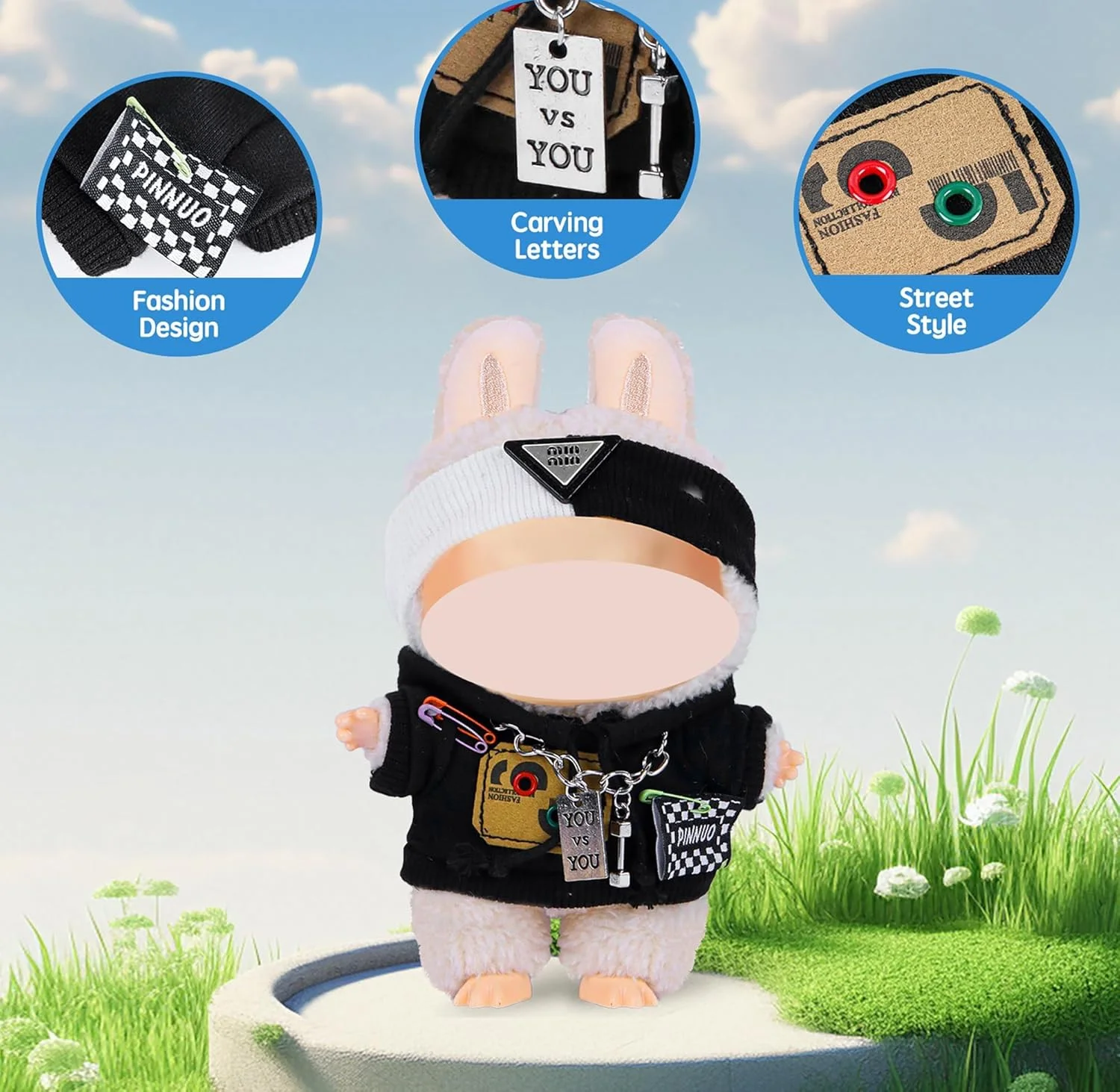 ست لباس و لوازم جانبی عروسک KASTWAVE شامل 3 تکه لباس عروسک برای عروسک پولیشی لابوبو، مناسب برای عروسک های 17 سانتی متری، لباس شیک و غیررسمی با ژاکت، هدبند، گردنبند