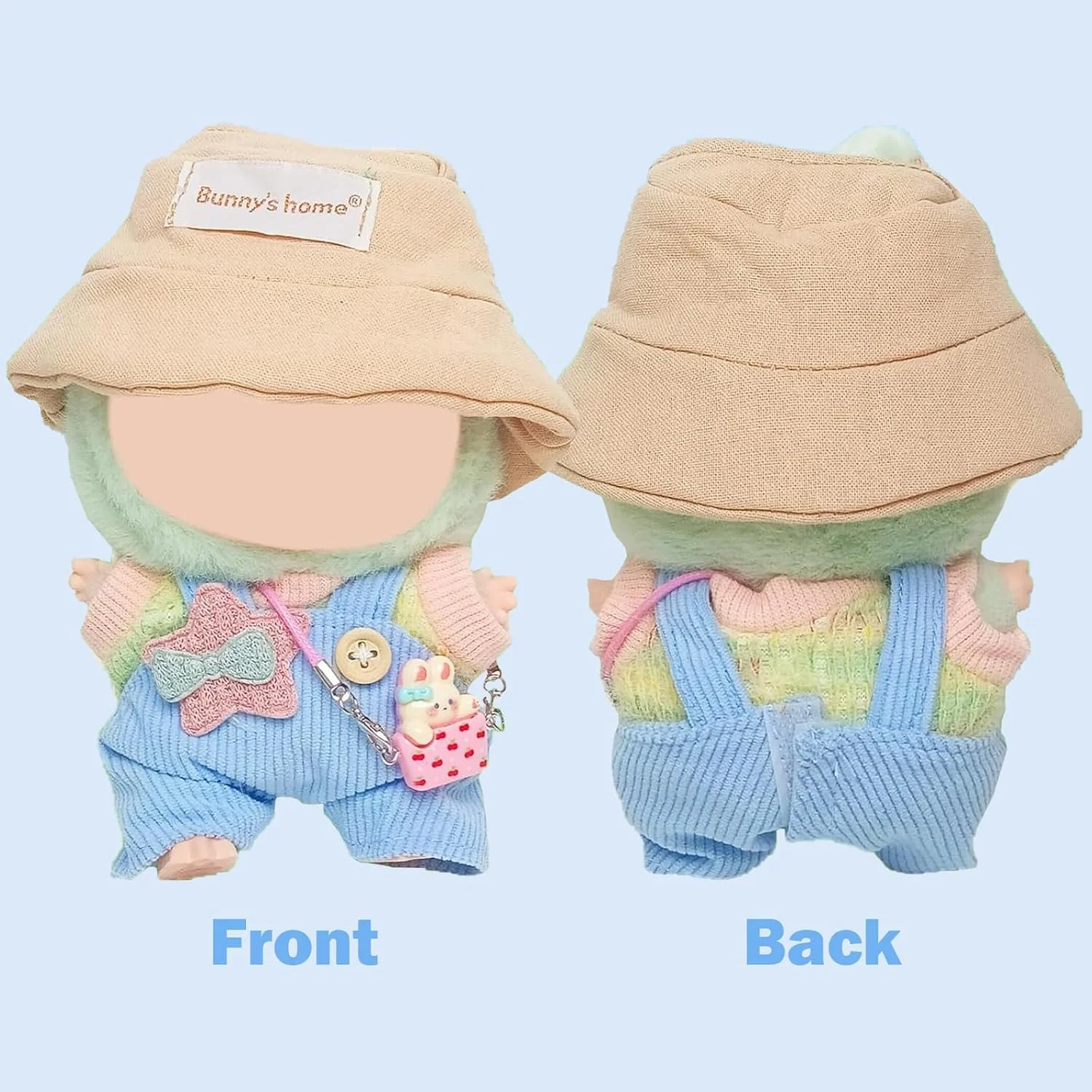 ست لباس 6 تکه عروسک برای عروسک های پولیشی مینی لابوبو 17 سانتی متری - پیراهن آستین کوتاه رنگارنگ، سرهمی، کلاه ستاره پنج پر، عینک، آویز خرگوش و کفش - هدیه برای دختران و پسران