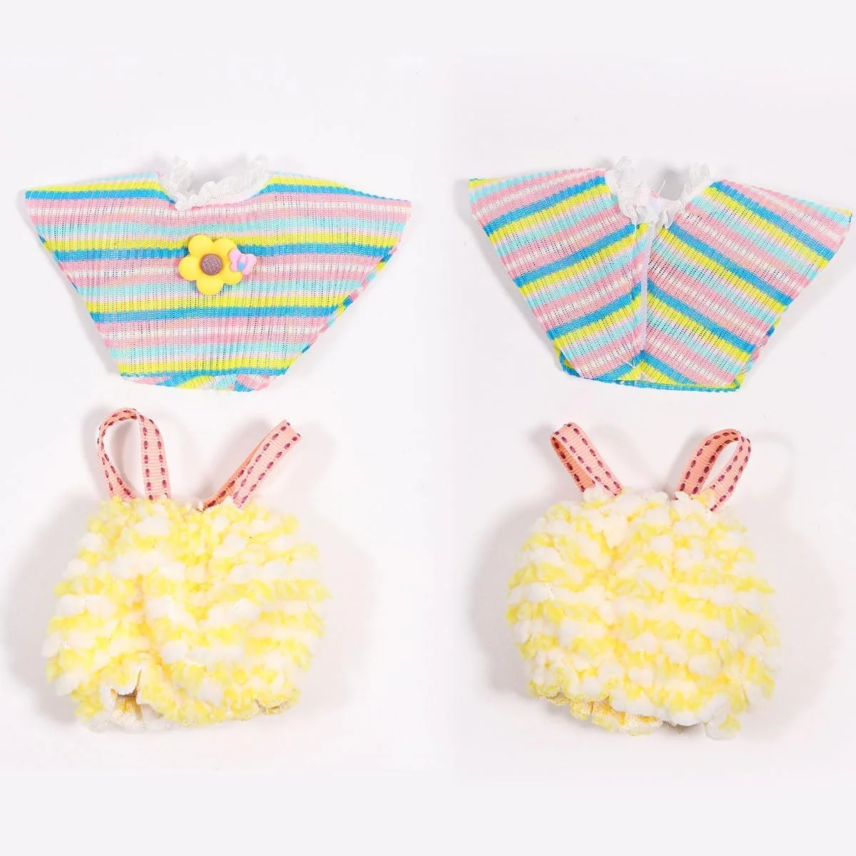 ست لباس بافتنی دست‌ساز KASTWAVE برای عروسک لابوبو 17 سانتی‌متری - شامل تاپ، دامن سرهمی و کفش، لوازم جانبی مد عروسک با نخ درجه یک (عروسک شامل نمی‌شود)