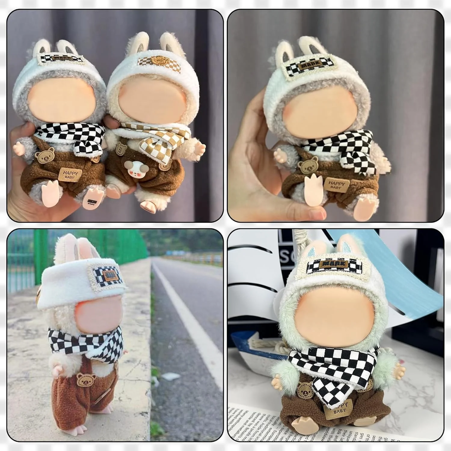 ست لباس عروسک 3 تکه KASTWAVE برای عروسک های لابوبو 17 سانتی متری، شامل هدبند، سرهمی و شال گردن، لباس طراح زیبا برای عروسک های پنبه ای و پولیشی لابوبو، لوازم جانبی لباس کلکسیونی