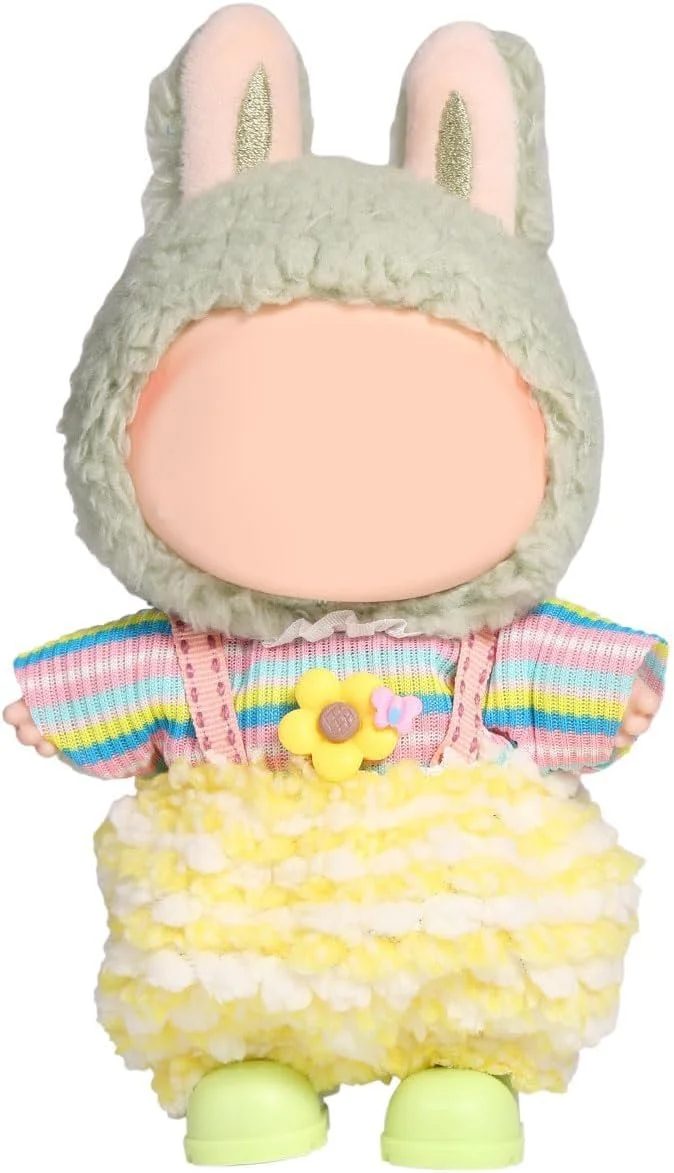 ست لباس بافتنی دست‌ساز KASTWAVE برای عروسک لابوبو 17 سانتی‌متری - شامل تاپ، دامن سرهمی و کفش، لوازم جانبی مد عروسک با نخ درجه یک (عروسک شامل نمی‌شود)