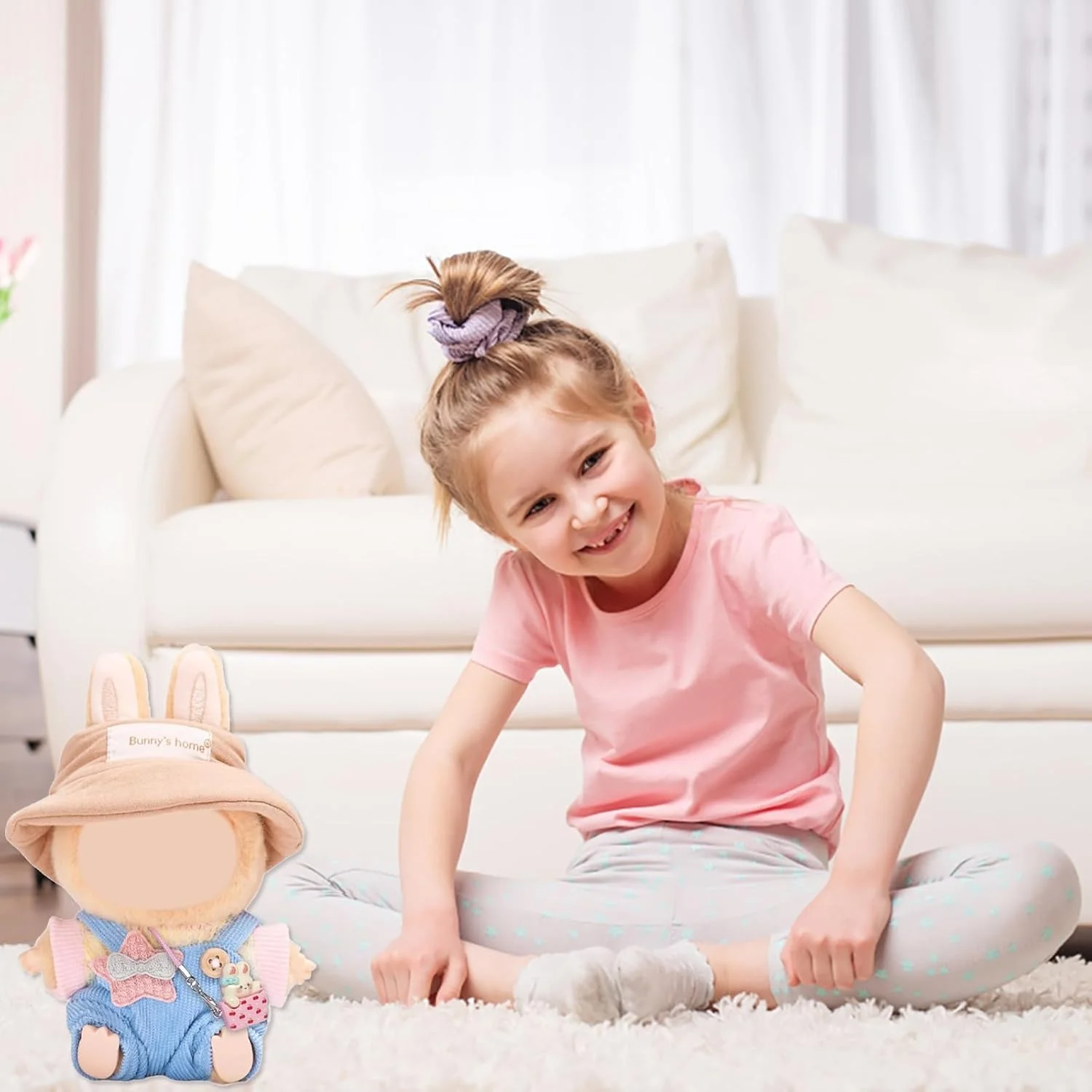 ست لباس 6 تکه عروسک برای عروسک های پولیشی مینی لابوبو 17 سانتی متری - پیراهن آستین کوتاه رنگارنگ، سرهمی، کلاه ستاره پنج پر، عینک، آویز خرگوش و کفش - هدیه برای دختران و پسران