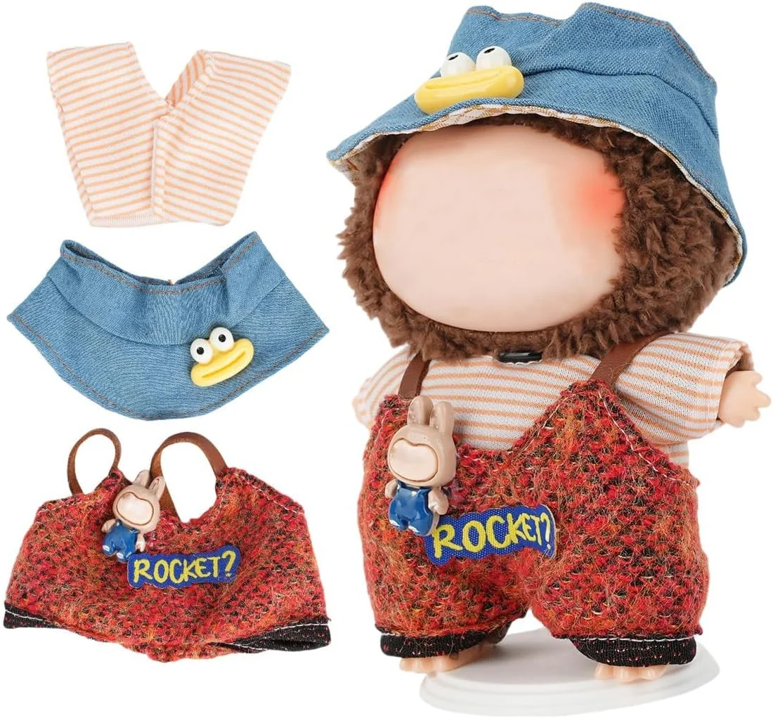 ست لباس و لوازم جانبی عروسک KASTWAVE مدل Gentleman Style، شامل لباس، سرهمی و کلاه، به همراه 1 پایه عروسک، لباس شیک و فانتزی (بدون عروسک) مناسب برای عروسک های پولیشی لابوبو 17 سانتی متری